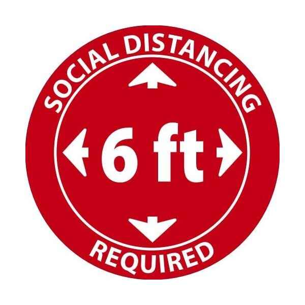 Nmc Safety Sign Label, SOCIAL DISTANCING REQUIRED 6 FT, Pressure Sensitive Vinyl Clear 0045, Clear, 5p ISO475CL - main